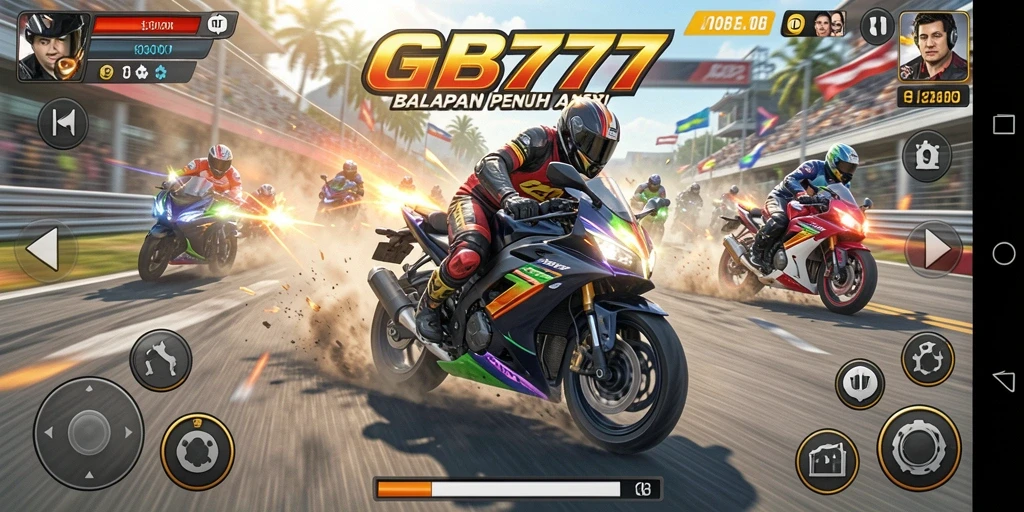 Tampilan gameplay seru balapan motor di GB777.