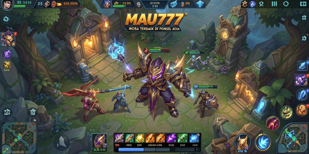 Tampilan gameplay seru dalam MAU777 dengan aksi MOBA yang mendebarkan.