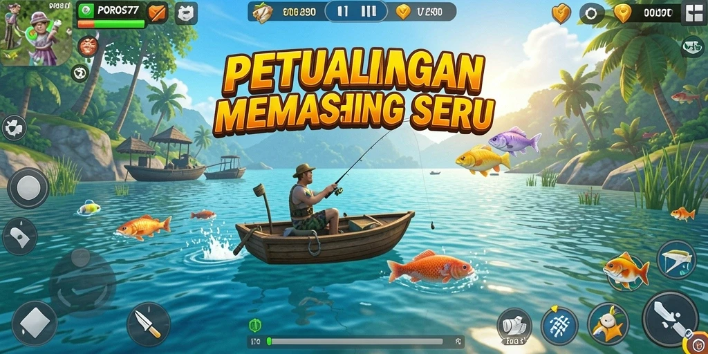 Screenshot gameplay <strong>POROS77</strong> memperlihatkan aksi memancing yang seru dan menantang.