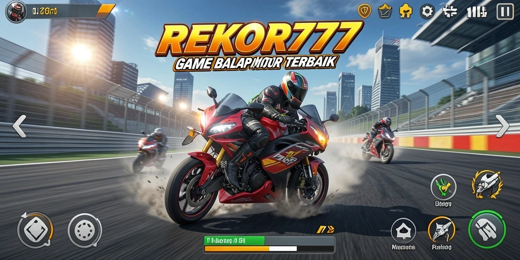 Tampilan gameplay balap motor yang memukau di REKOR777.
